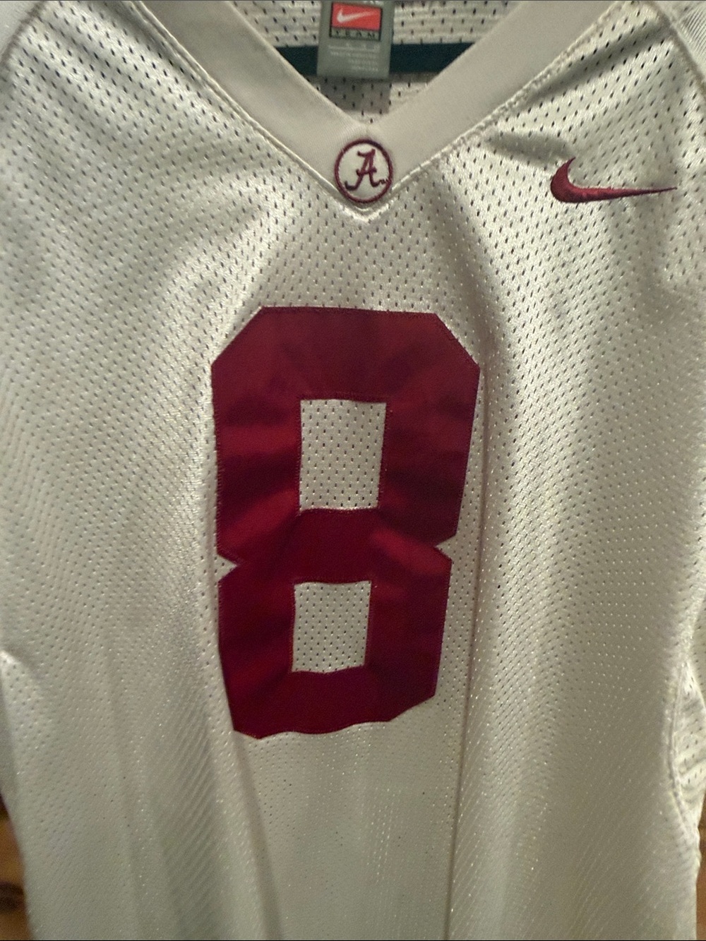 Nike White and Crimson #8 Football Jersey - Picture 4 of 5